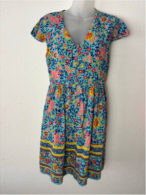 Unbranded Teal Floral Mini Dress Medium 100% cotton cottagecore